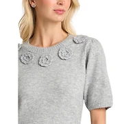 CeCe Women's Short-Sleeve Crewneck Sweater