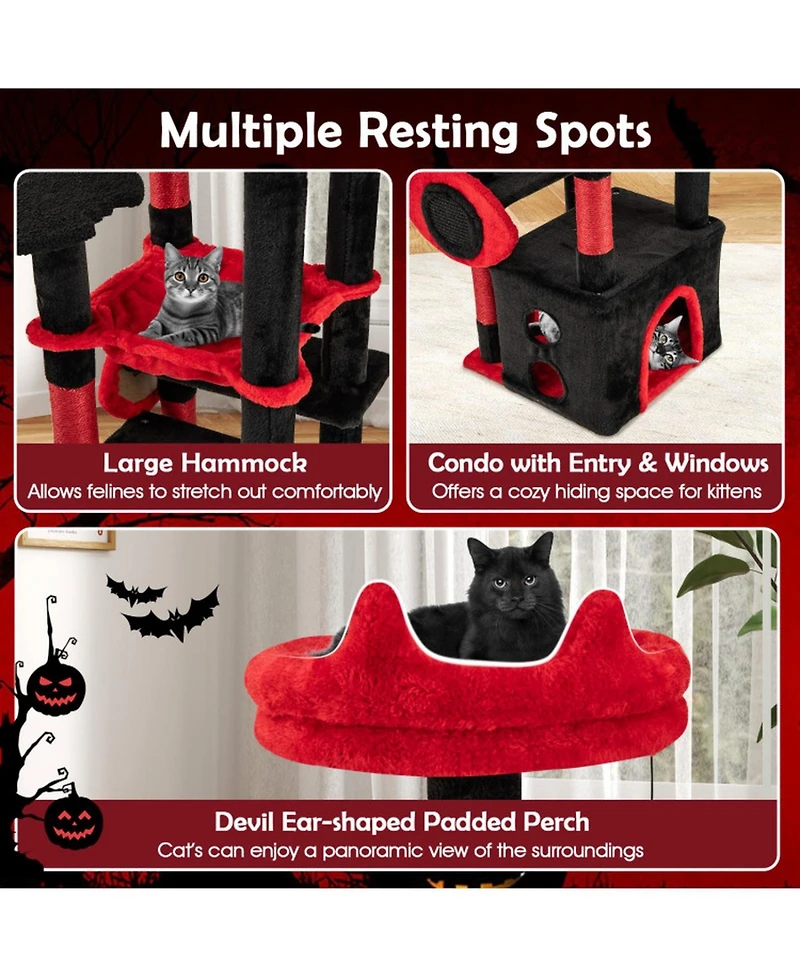 Hongge Gothic Cat Tree Tower with Dangling Spider Toy, 52 Inch