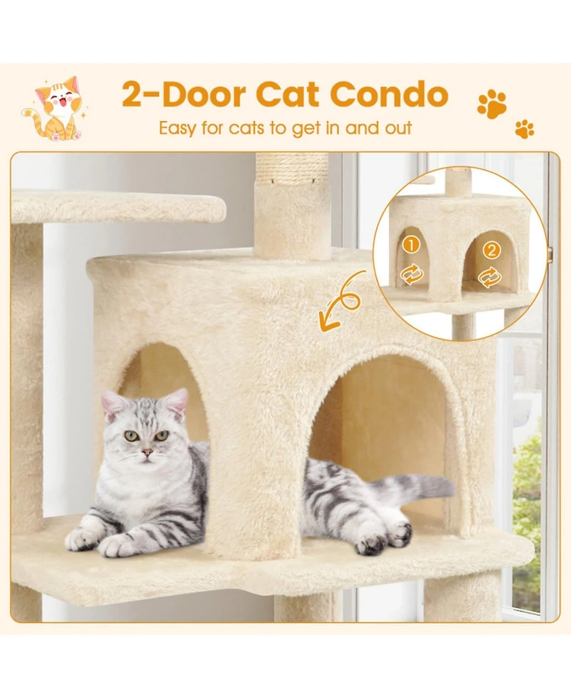 Hongge 44 Inch Multi-Level Cat Tower with Roomy 2-Door Condo