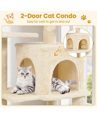 Hongge 44 Inch Multi-Level Cat Tower with Roomy 2-Door Condo