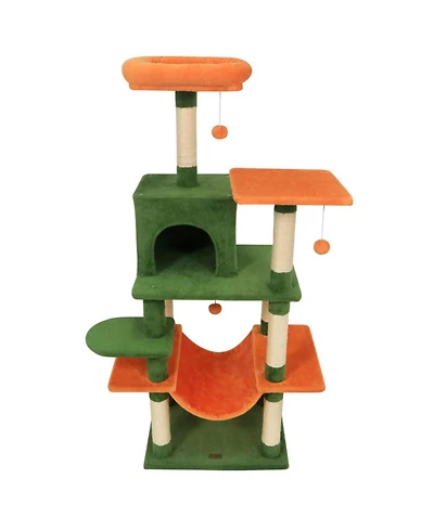 Hongge Plush 58 Inch Multi-Level Cat Tower with Hammock Lounge
