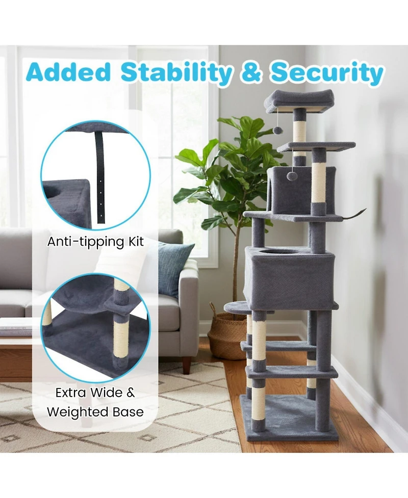 Hongge 58 Inch Modern Cat Tower with Wide-Entrance Cat Condos