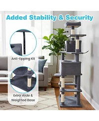 Hongge 58 Inch Modern Cat Tower with Wide-Entrance Cat Condos