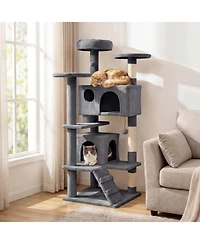 Hongge 52 Inch Indoor Cat Tower Tree with Two Enclosed Cat Caves