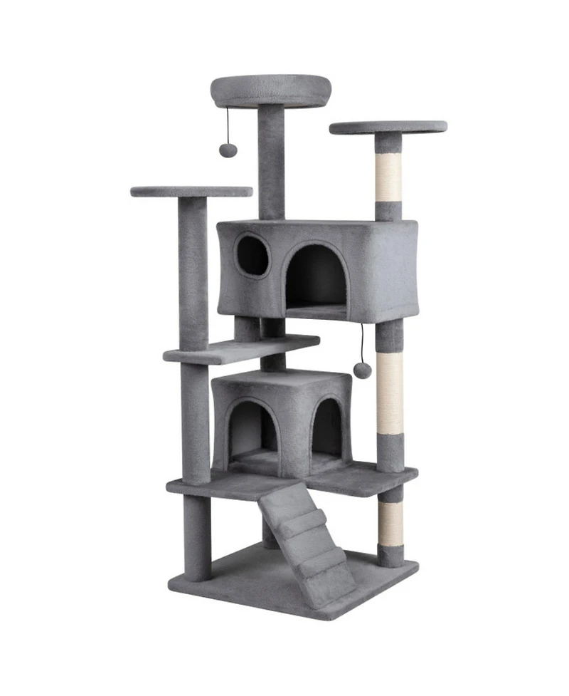 Hongge 52 Inch Indoor Cat Tower Tree with Two Enclosed Cat Caves