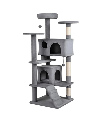 Hongge 52 Inch Indoor Cat Tower Tree with Two Enclosed Cat Caves