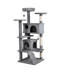 Hongge 52 Inch Indoor Cat Tower Tree with Two Enclosed Cat Caves