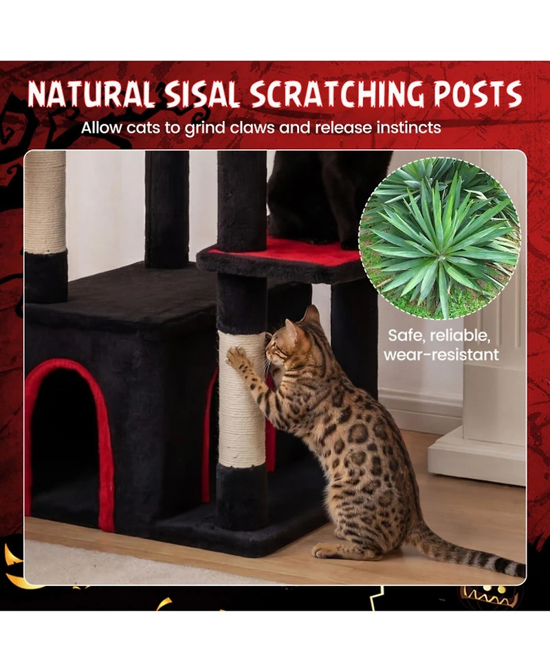 Hongge Gothic 63 Inch Cat Tree with Elevated Top Cave for Large Cats