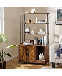 Hongge Tall Cat Litter Box Enclosure with 3-Tier Storage Shelves Ventilated Cabinet and Scratcher