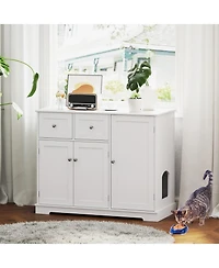 Hongge Cat Litter Box Enclosure with 2 Drawers 3 Doors and Countertop for Kittens and Adult Cats