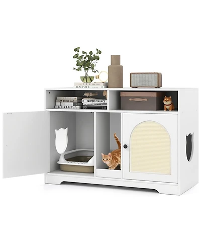 Hongge 43 in Cat Litter Box Enclosure with Double Rooms Sisal Mats and Storage