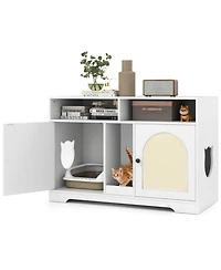 Hongge 43 in Cat Litter Box Enclosure with Double Rooms Sisal Mats and Storage