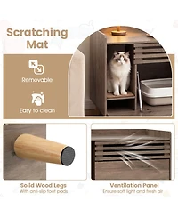 Hongge Cat Litter Box Enclosure with Flip-Down Door Ventilation Panel and Scratching Mat