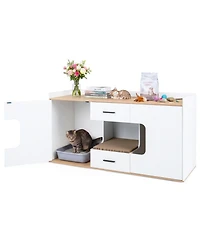 Hongge 55 in Wooden Hidden Cat Litter Box Cabinet with Wide Countertop 2 Drawers and 2 Doors