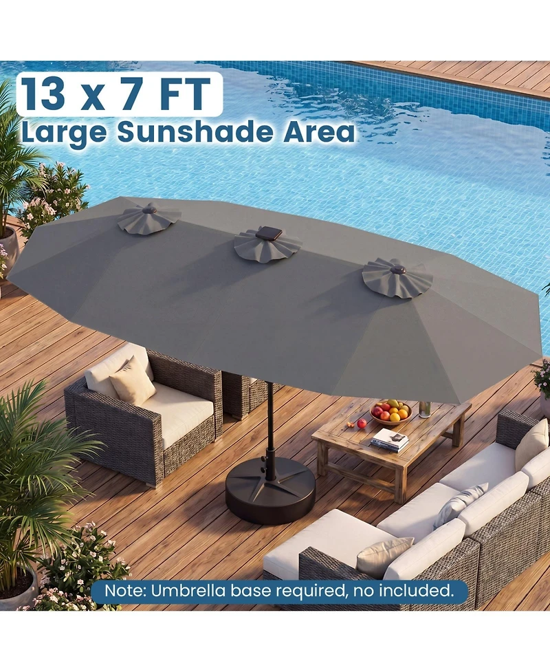 Sugift 13 Feet Double-Sided Patio Umbrella with Color Changing Flowing Solar Led Lights