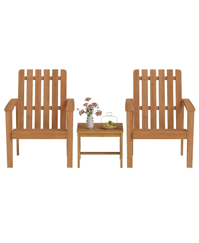 Gymax Adirondack Chair Set of 2 with Side Table Built-in Backrests and Armrests for Garden