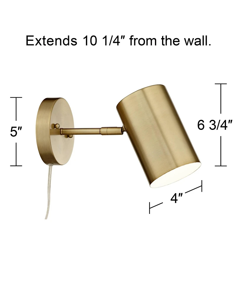 360 Lighting Carla Modern Wall Lamps Set of 2 Smart Sockets Brushed Brass Plug-In 5" Fixture Usb Ports Adjustable Shades for Bedroom
