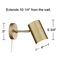 360 Lighting Carla Modern Wall Lamps Set of 2 Smart Sockets Brushed Brass Plug-In 5" Fixture Usb Ports Adjustable Shades for Bedroom
