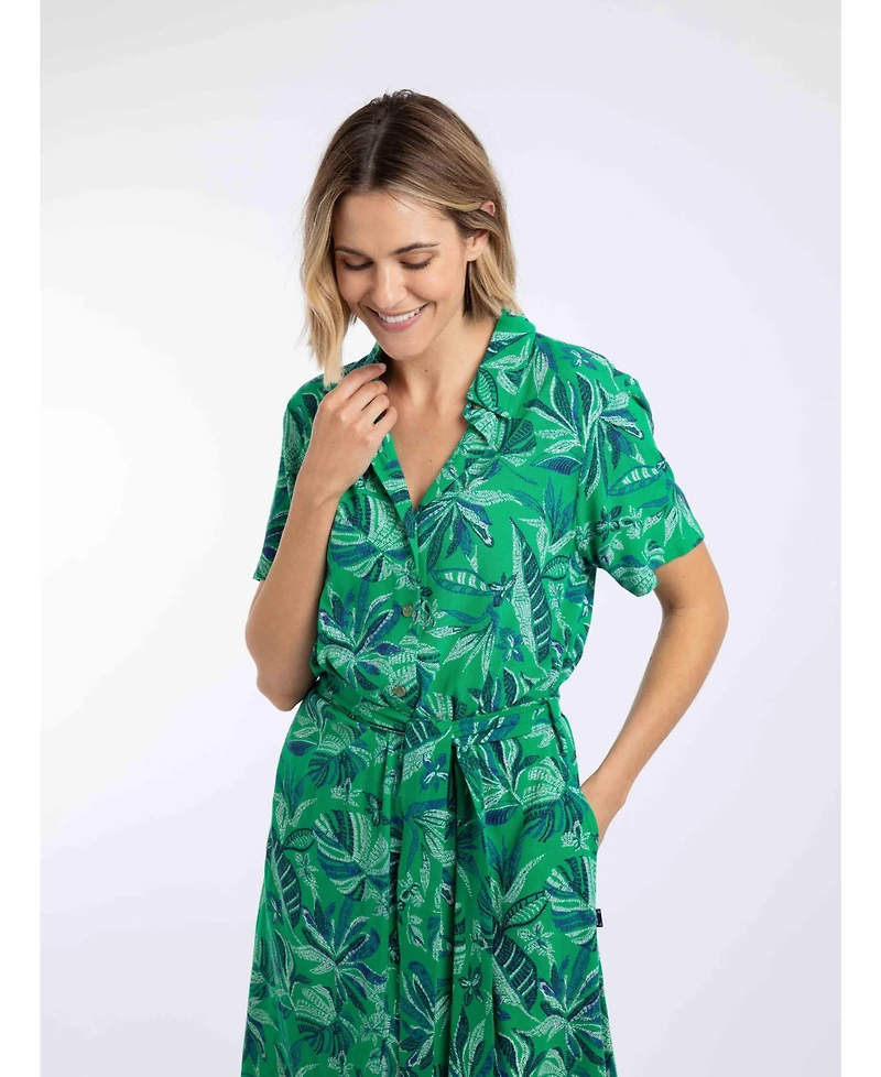 Weird Fish Women's Neem Printed Floral Midi Shirt Dress