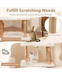 Hongge 60-Inch Wooden Cat Tree Tower with Two Padded Perches