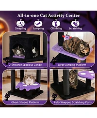 Hongge Spooky 57 Inch Cat Tower with Spider-Shaped Hanging Toy
