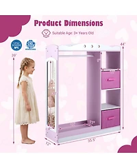 Hongge Kids Dress Up Storage Closet with Full-Length Mirror Hanging Rod and Fabric Drawers