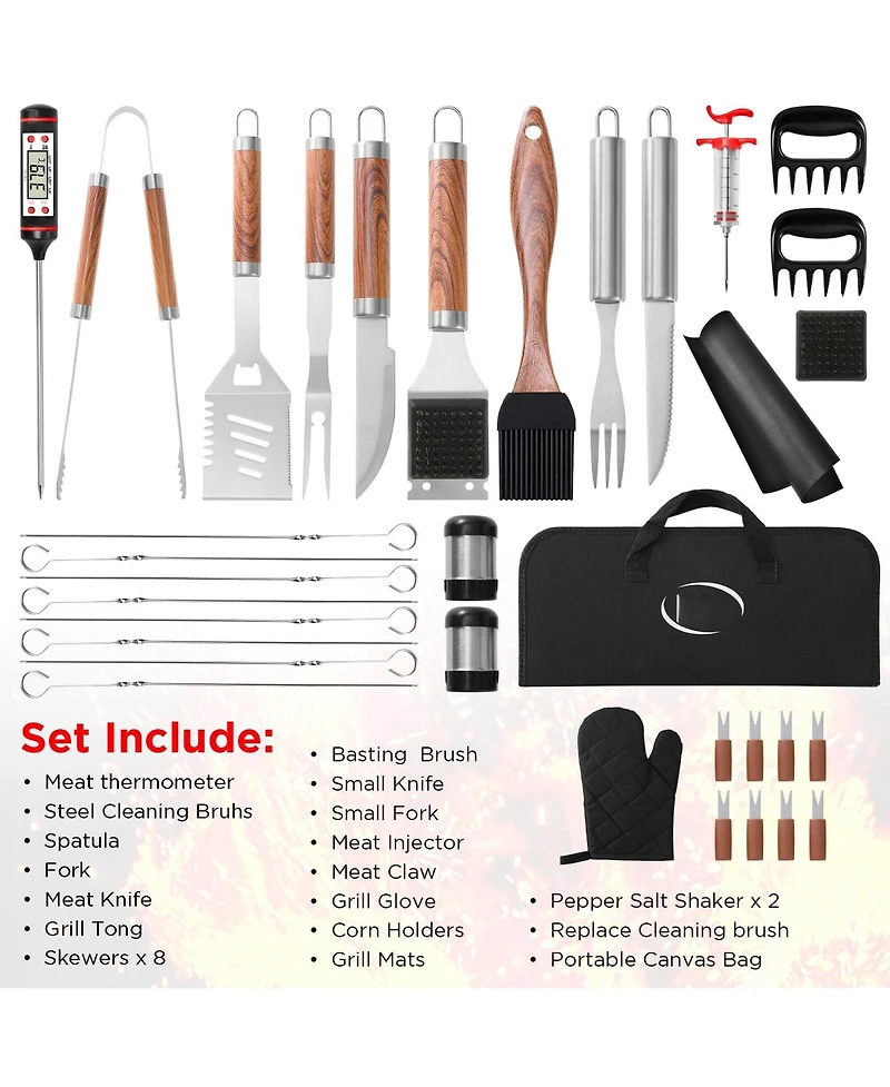 Xdovet Bbq Grill Tools Set Stainless Steel Accessories Kit Case Injector Claws Mats