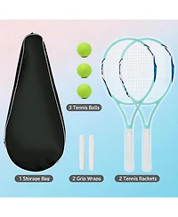 Aofar 2 Pack Tennis Rackets Set Adults Pre-strung Balls Bag Grip Tape Beginners