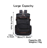 Piscifun Canvas Leather Accent Travel Rucksack Laptop Daypack Hiking Camping Bag