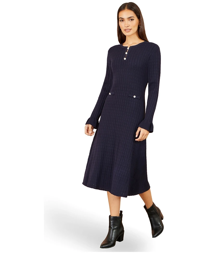 Yumi Women's Pointelle-Knit A-Line Midi Dress