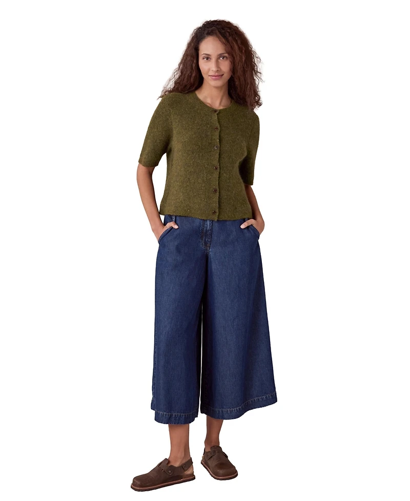 Celtic & Co. Women's Alpaca-Blend Ribbed Short-Sleeve Cardigan