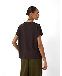 Hush Women's Rosalia Linen-Blend V-Neck Short-Sleeve T-Shirt