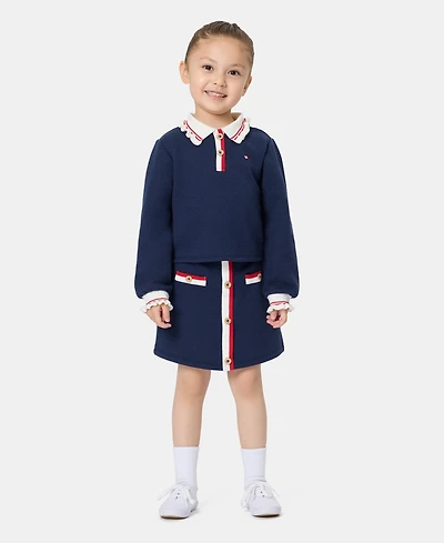 Tommy Hilfiger Girls' 2T-6X Ruffled Collared Top and Skirt, 2-Piece Set