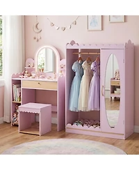 Hongge Lighted Makeup Mirror 2-Piece Vanity and Chair Set, Ages 3+