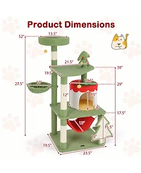 Hongge Christmas Cat Tree with Gift Box Shaped Condo, 52 Inch