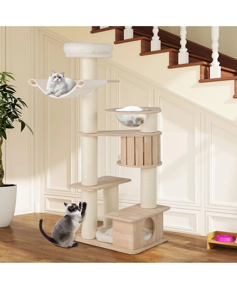 Hongge 69-Inch Tall Cat Tree with Washable Plush Cushions