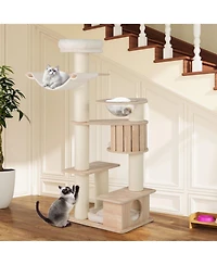 Hongge 69-Inch Tall Cat Tree with Washable Plush Cushions