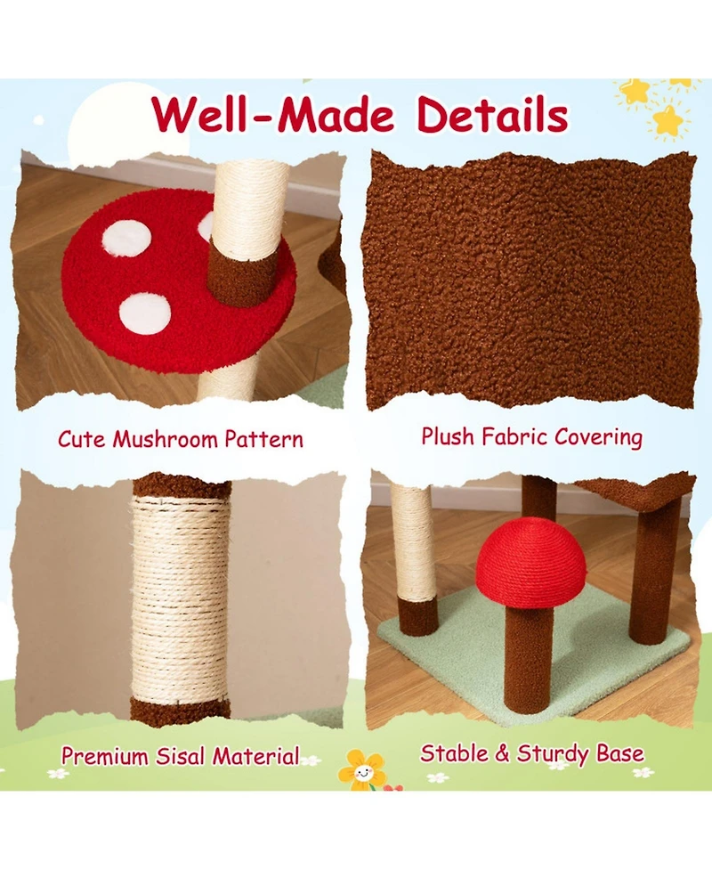 Hongge Mushroom Themed Floor to Ceiling Cat Tree with Height Adjustment