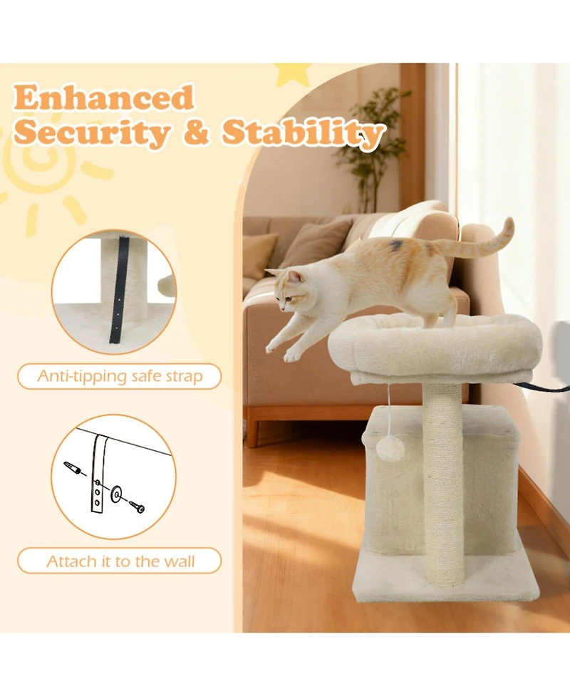 Hongge 19.5 Inch Small Cat Tree with Oversized Padded Perch Bed