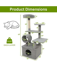 Hongge 48 Inch Multi-Level Cat Tree with Cylinder Play Tunnel