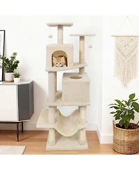 Hongge 57 Inch Cat Tree with Dual Condos on a Wide 29 Inch Base