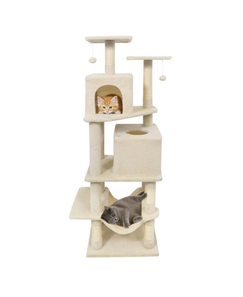 Hongge 57 Inch Cat Tree with Dual Condos on a Wide 29 Inch Base
