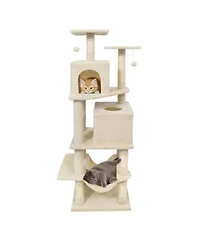 Hongge 57 Inch Cat Tree with Dual Condos on a Wide 29 Inch Base