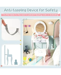 Hongge 2-in-1 Wood Kids' Desk Set with Removable Mirror and Stool