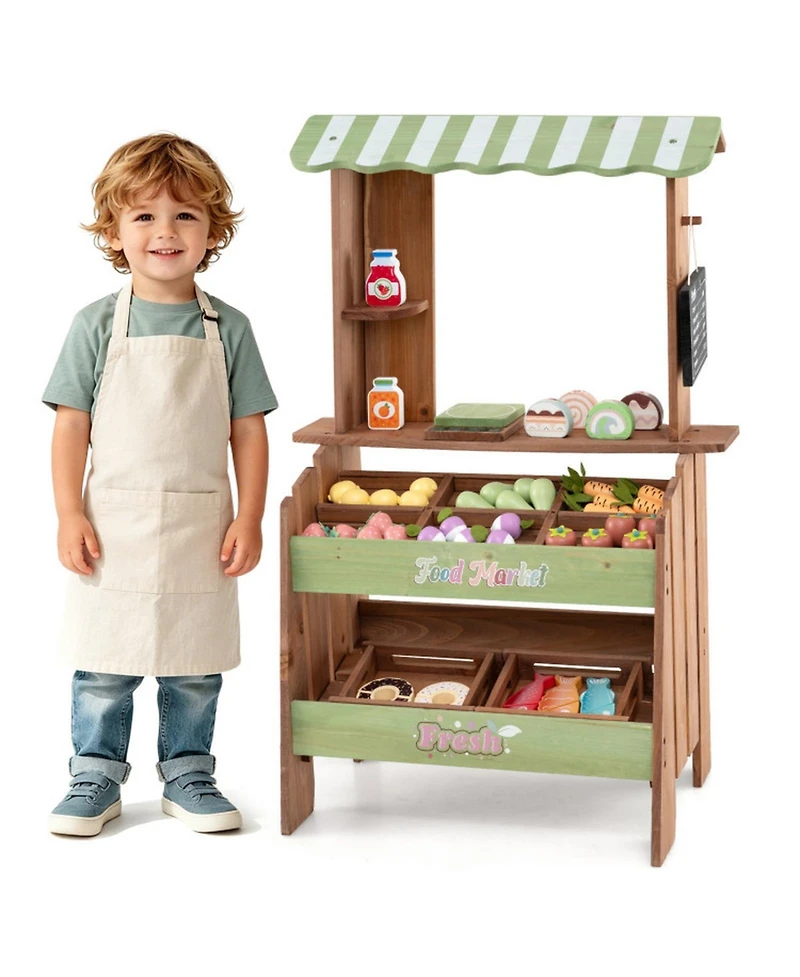 Hongge Wooden Kids Grocery Store Playset with Chalkboard and 43 Pieces