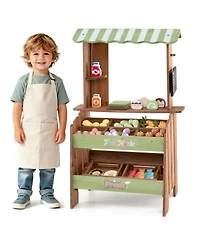 Hongge Wooden Kids Grocery Store Playset with Chalkboard and 43 Pieces