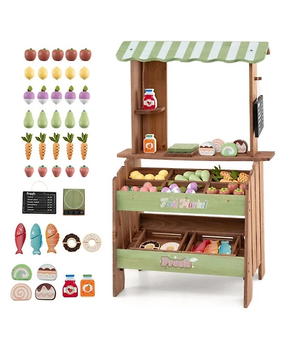 Hongge Wooden Kids Grocery Store Playset with Chalkboard and 43 Pieces
