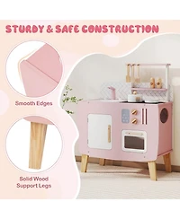 Hongge Four-Station Wooden Play Kitchen, 7-Piece Set, Ages 3+