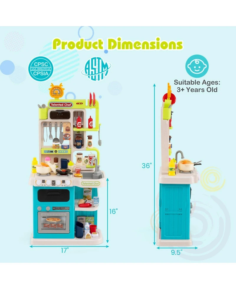 Hongge Corner Play Kitchen With Steam Sounds, 95-Piece, Ages 3+