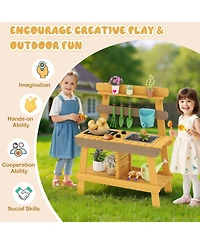 Hongge Outdoor Wooden Mud Kitchen with Grill Rack and Garden Tools